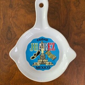 Ciudad Juarez Mexico spoon rest vintage frying pan shaped ceramic souvenir